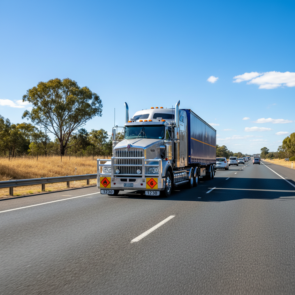 Semi-trailer carrying dangerous goods on NSW highway — DG licence required for placardable loads